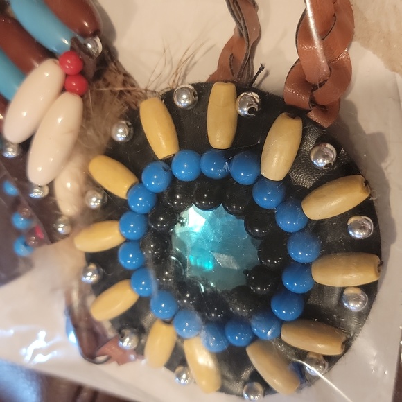 Bead & Feather Native American Indian Costume Headband by Amscan NEW - Picture 2 of 4